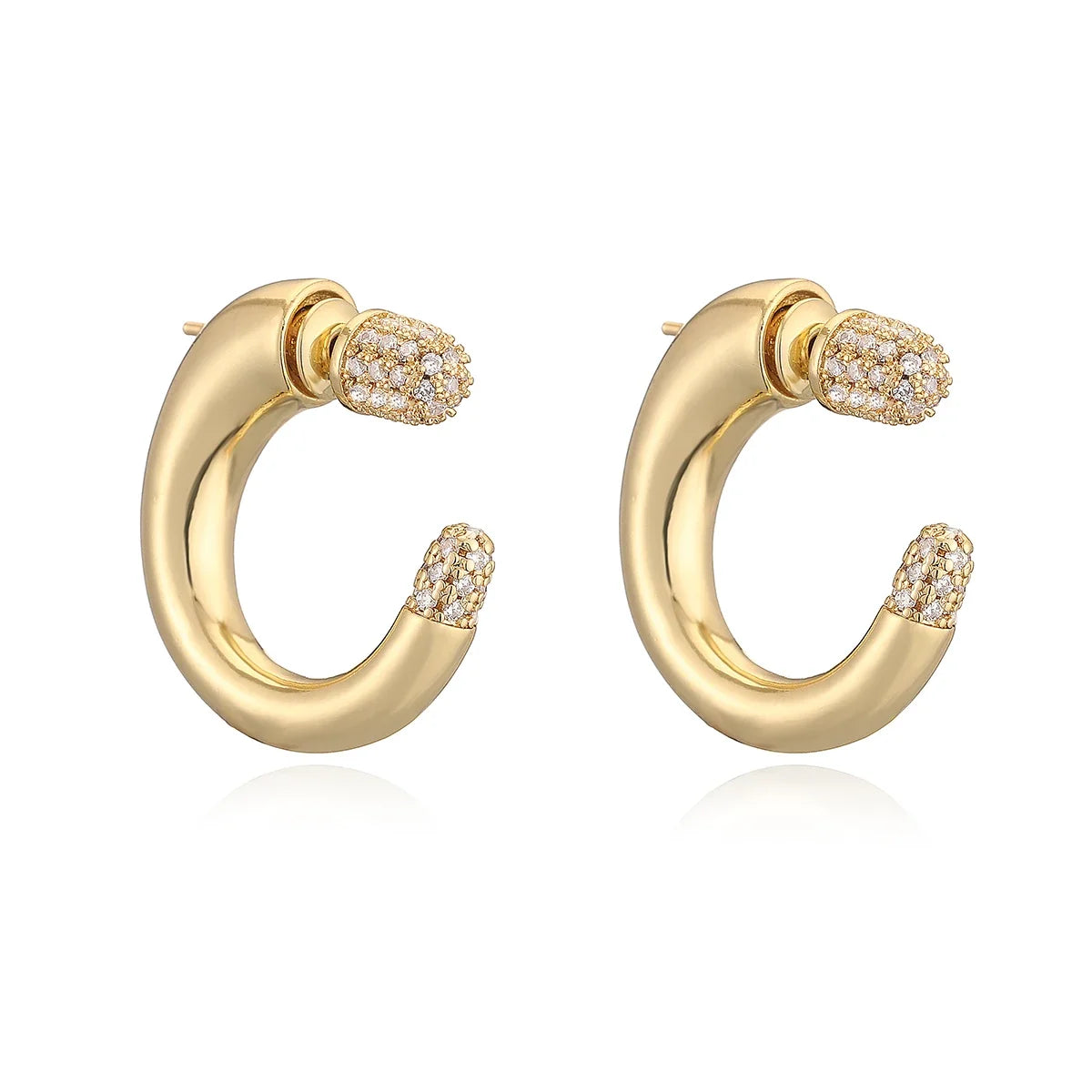 NEWBUY 2025 New Fashion Gold Color Unique Design C Shape Stud Earrings For Elegant Women Shiny AAA CZ Inlay Wedding Jewelry