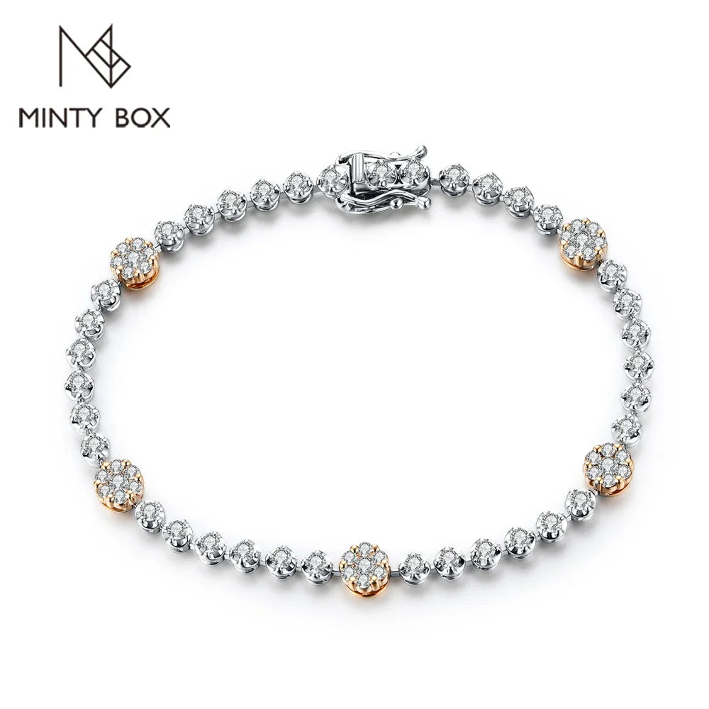 MINTYBOX S925 Sterling Silver All Moissanite Tennis Bracelets for Women D VVS1 Diamond 18k Gold Plated Wedding Fine Jewelry Gift
