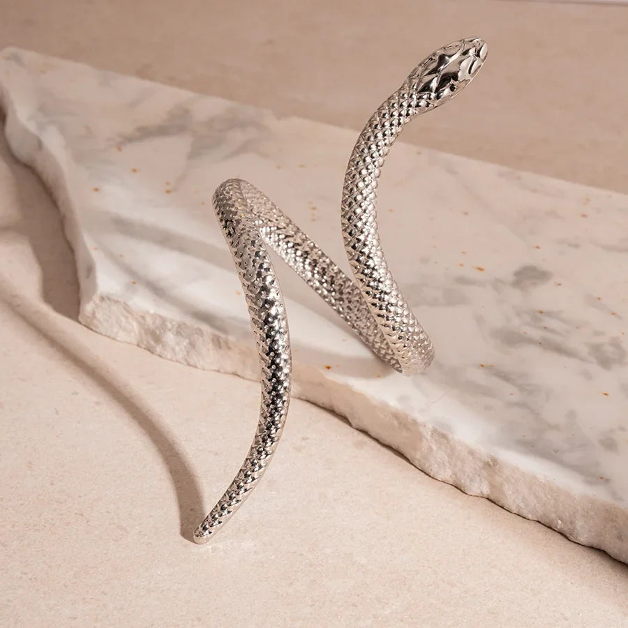 2025 New Arrival Snake Shaped Cuff Bracelet Ring Set for Women Exaggerated Metal Unique Design Bracelet Fashion Jewelry Set