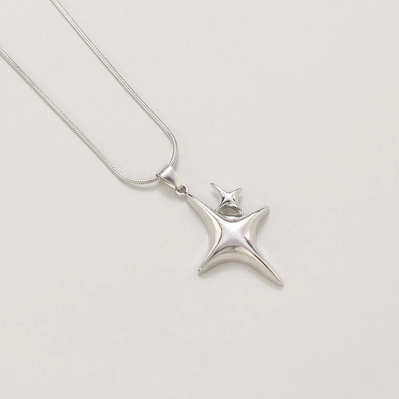 Y2K Simple Choker Necklace Four Pointed Star Necklaces Adjustable Crucifix Pendant Necklace Asterism-Necklace Jewelry