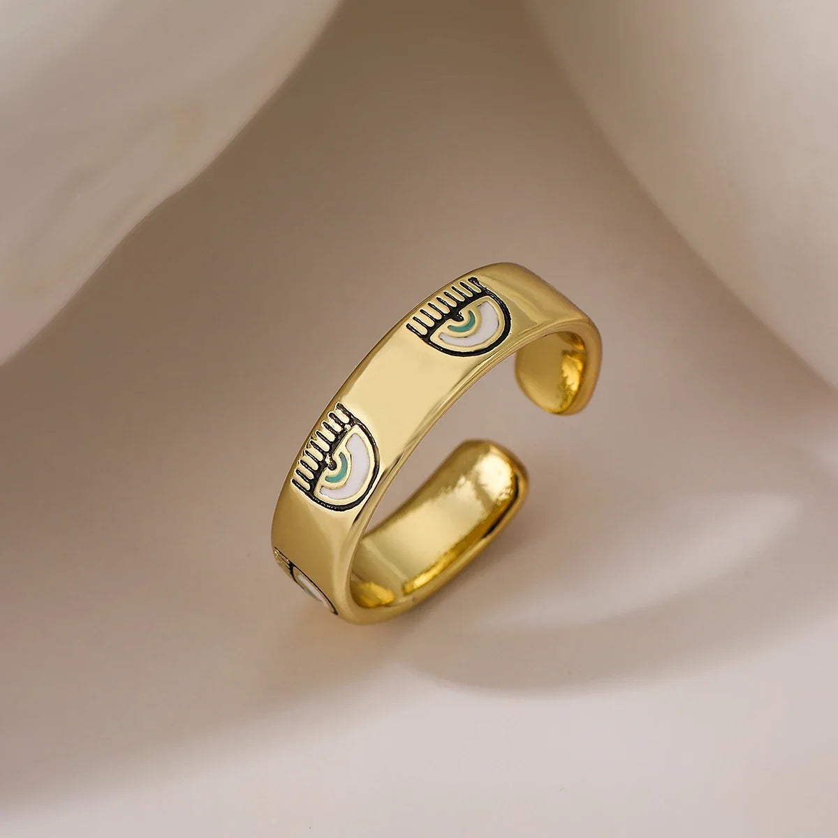 NEWBUY 2024 Fashion Gold Color Copper Wedding Jewelry AAA CZ Evil Eye Design Open Ring For Women Girl Engagement Gift