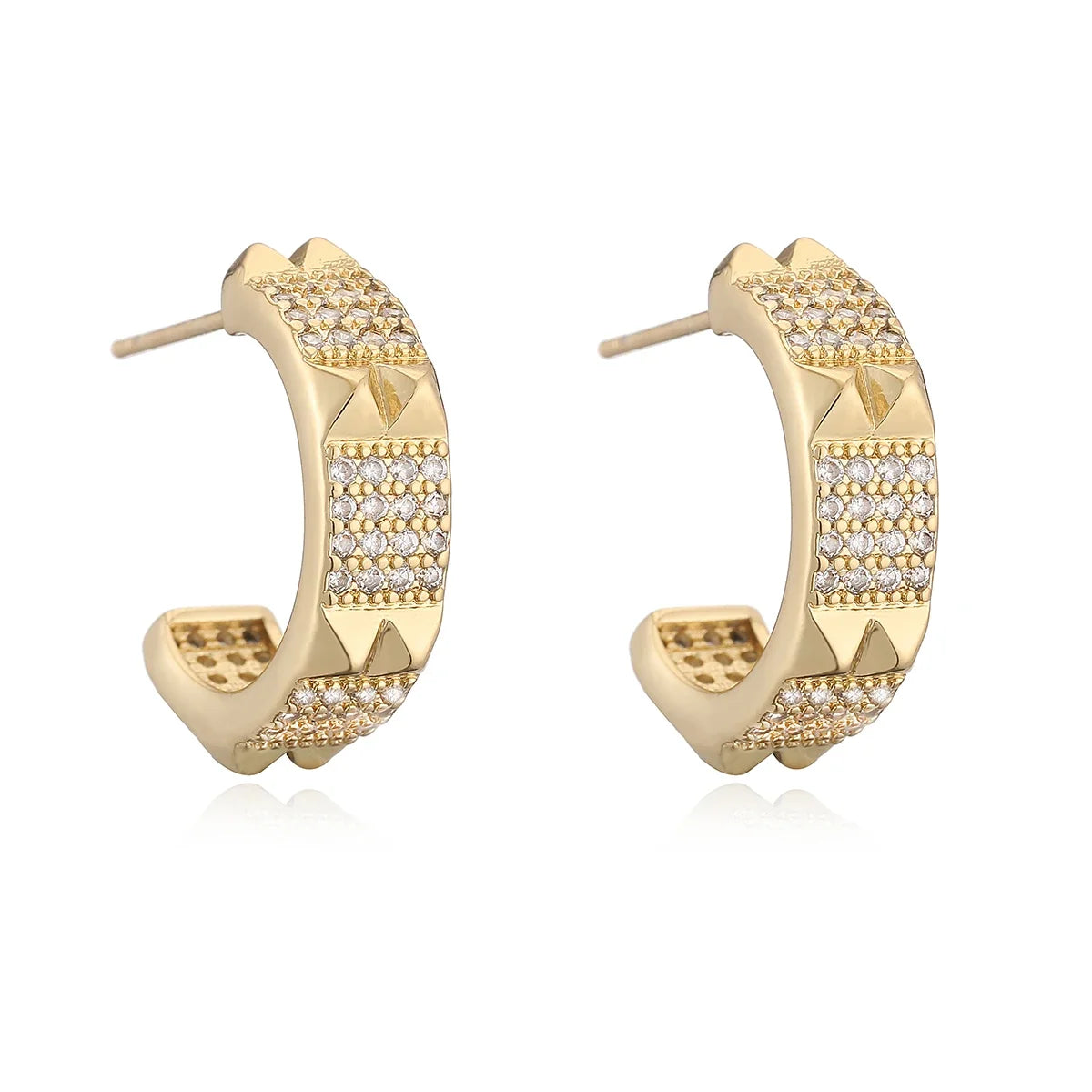NEWBUY 2025 New Fashion Gold Color Unique Design C Shape Stud Earrings For Elegant Women Shiny AAA CZ Inlay Wedding Jewelry