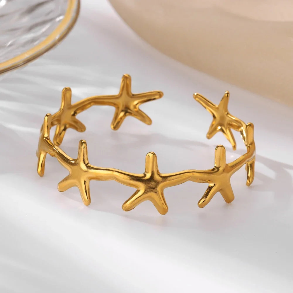 Minimalist Starfish Bangles For Women Lucky Stainless Steel Cuff Bracelets 2024 Trend Female Charm Jewelry Wrist Accessories BFF