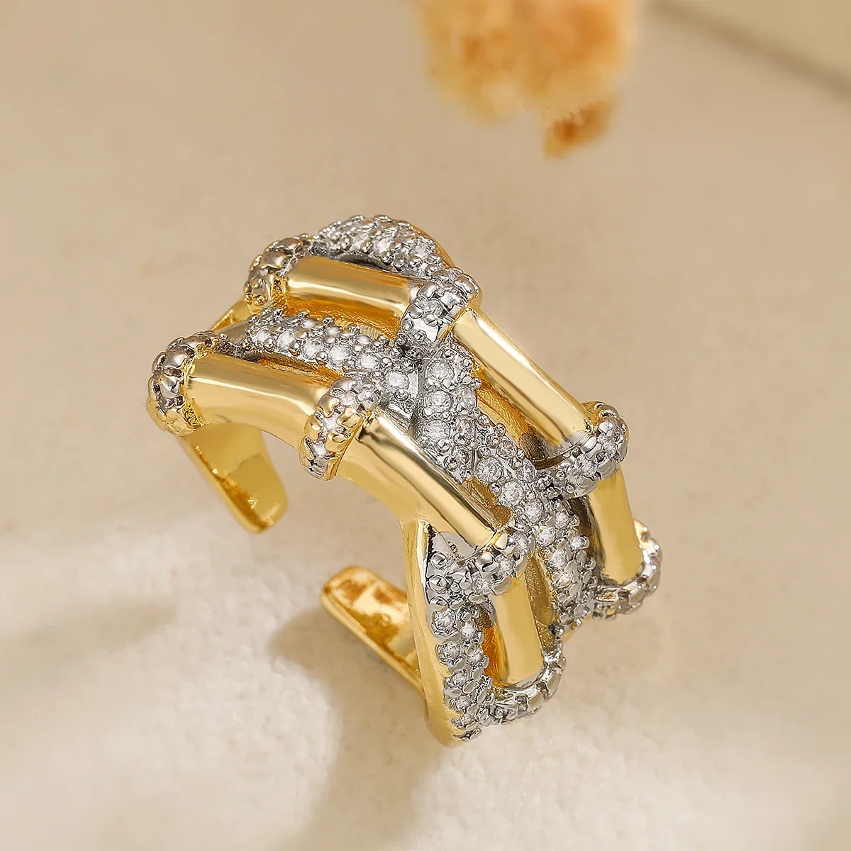 NEWBUY Brand Luxury AAA Cubic Zirconia Pave Setting Copper Jewelry Gold/Silver Mix Color Wedding Rings For Women Gift
