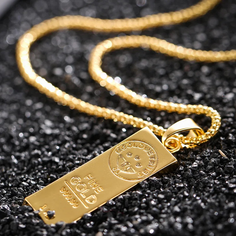 1pcs Rectangular Gold Bar Necklace Pendant Trendy And Exquisite Men's Necklace Daily Party Wear Matching Accessories