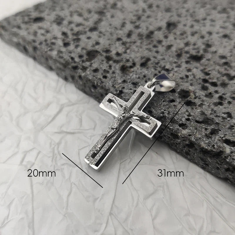 New Design 18K Gold Plated Waterproof Stainless Steel Jesus Cross Pendant For Men Religious Charms