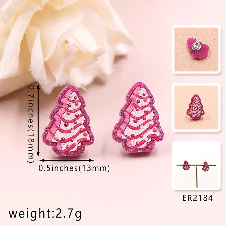 Custom Santa Hats Tree Mouse Head Turkey Glitter Acrylic Christmas Stud Earrings Stainless Steel Jewelry Wholesale