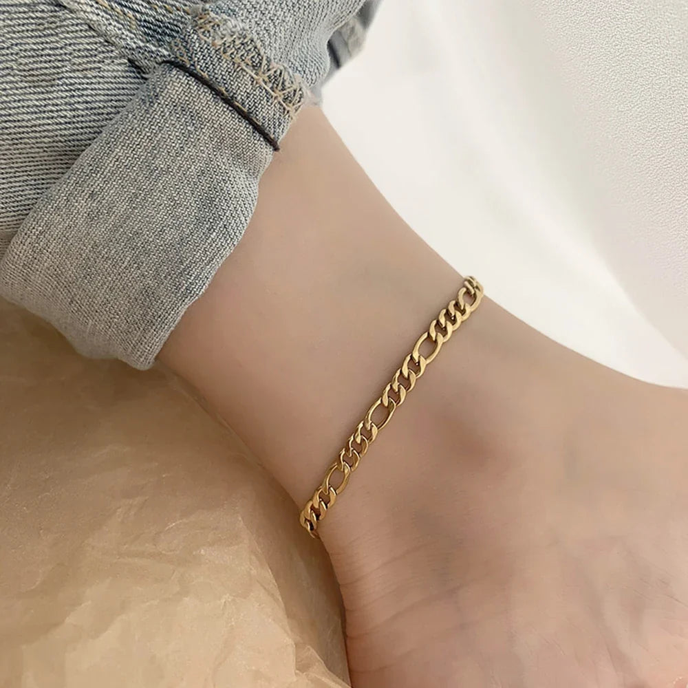 Franco Link Chain Anklets For Men Women Hip Hop Rapper Stainless Steel Foot Jewelry Leg Chain Ankle Cuban Chains