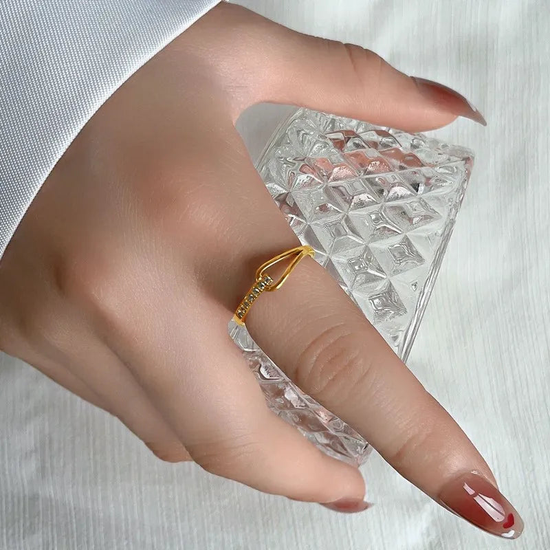 Stainless Steel Pave CZ Hollow Ring Wedding Band for Women Girl Size 5-10