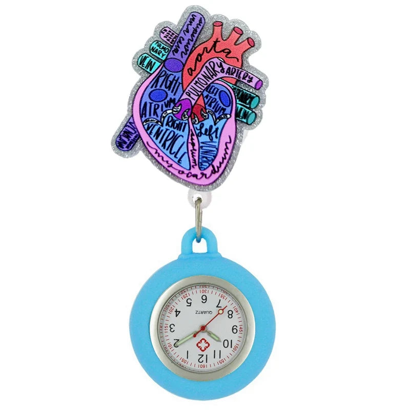 Hospital Health Care Shiny Heart Medical Icons Cartoon Lovely Nurse Doctor Clip Pocket Watches Hang Clock Gift Watch