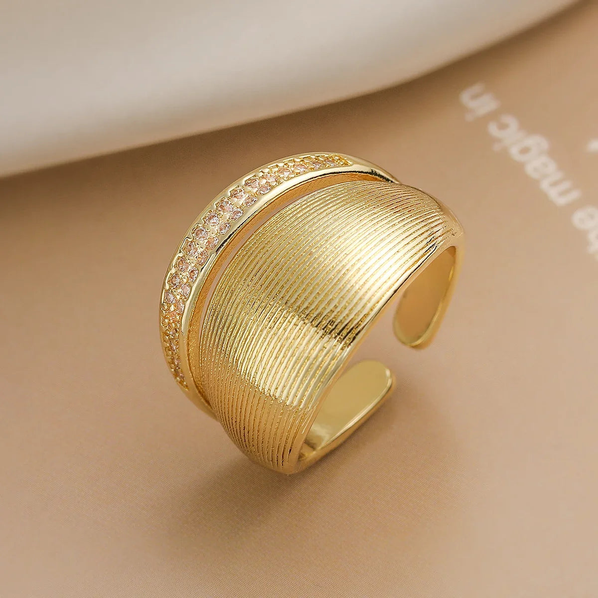 NEWBUY Trendy Gold Color Copper Geometric Jewelry Luxury AAA Cubic Zirconia Wedding Ring For Elegant Women Engagement Gift