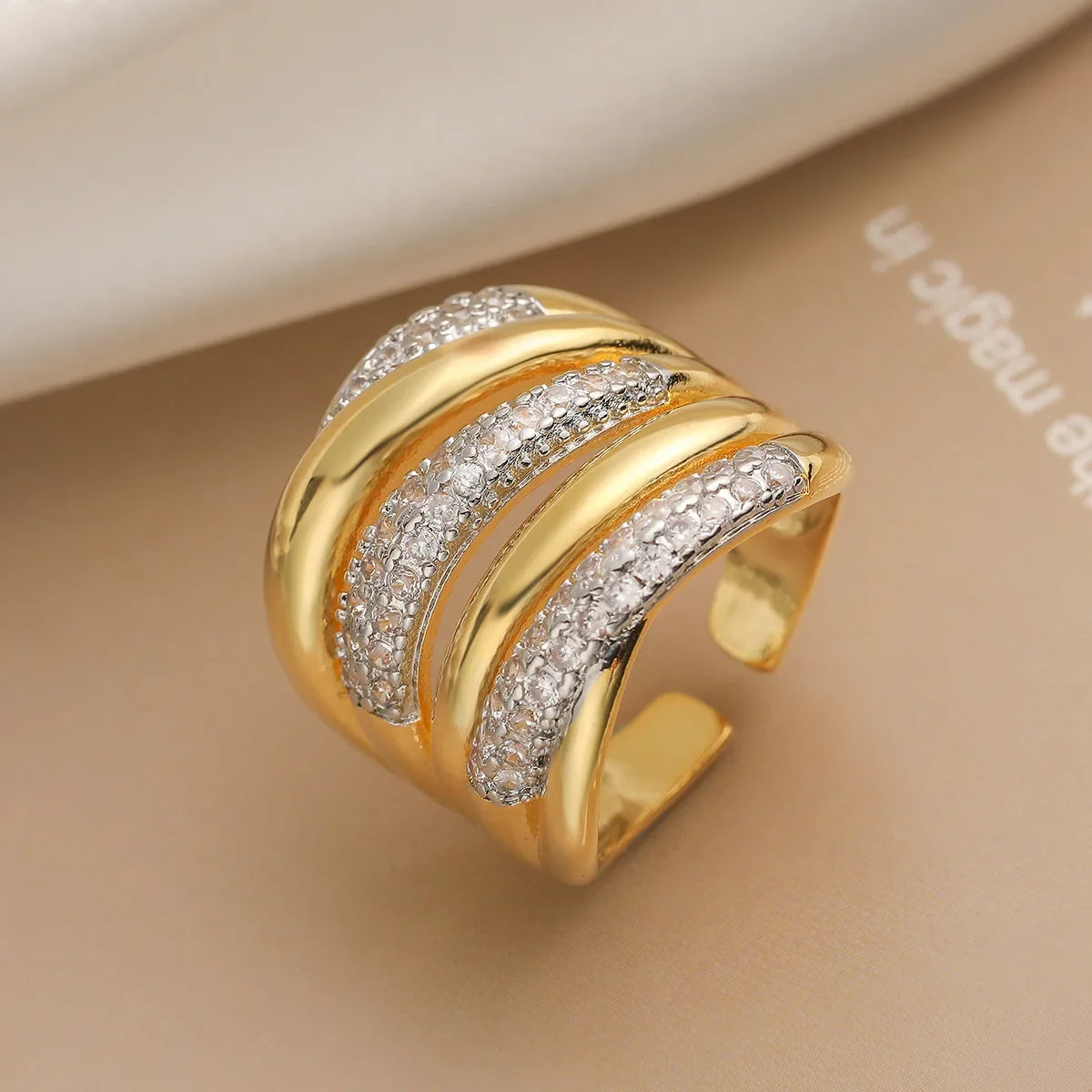 NEWBUY Luxury AAA Cubic Zirconia Pave Setting Copper Jewelry Trendy Gold Color Wedding Rings For Women