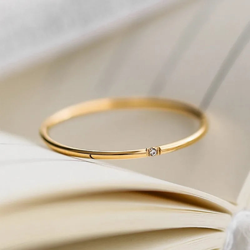 1mm Thin Stainless Steel CZ Inlay Stackable Ring Wedding Band for Women Girl Size 3-10