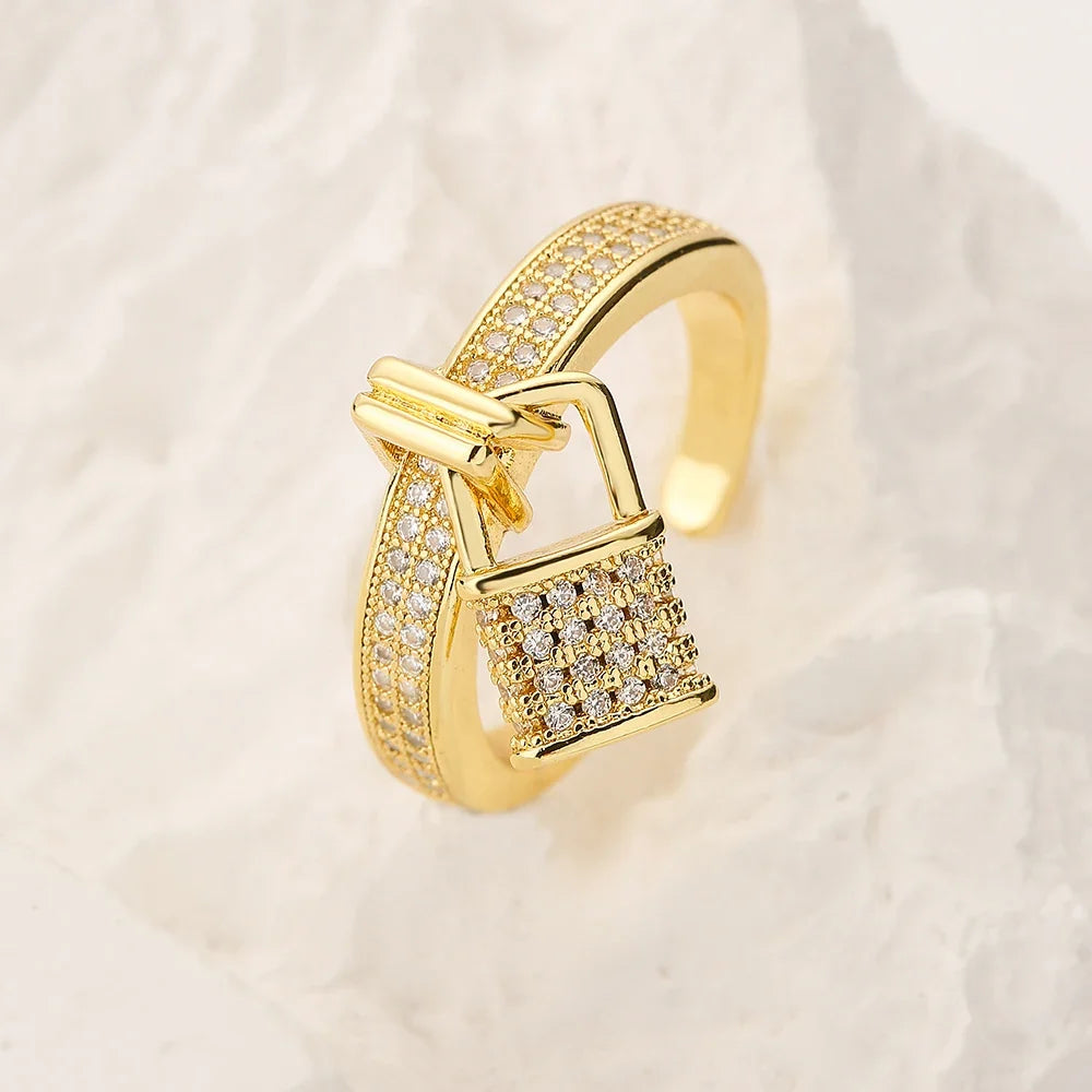 NEWBUY Unique Design Heart Lock Love Open Rings For Women Girl Gold Color High Quality Engagement Jewelry Femme Bijoux
