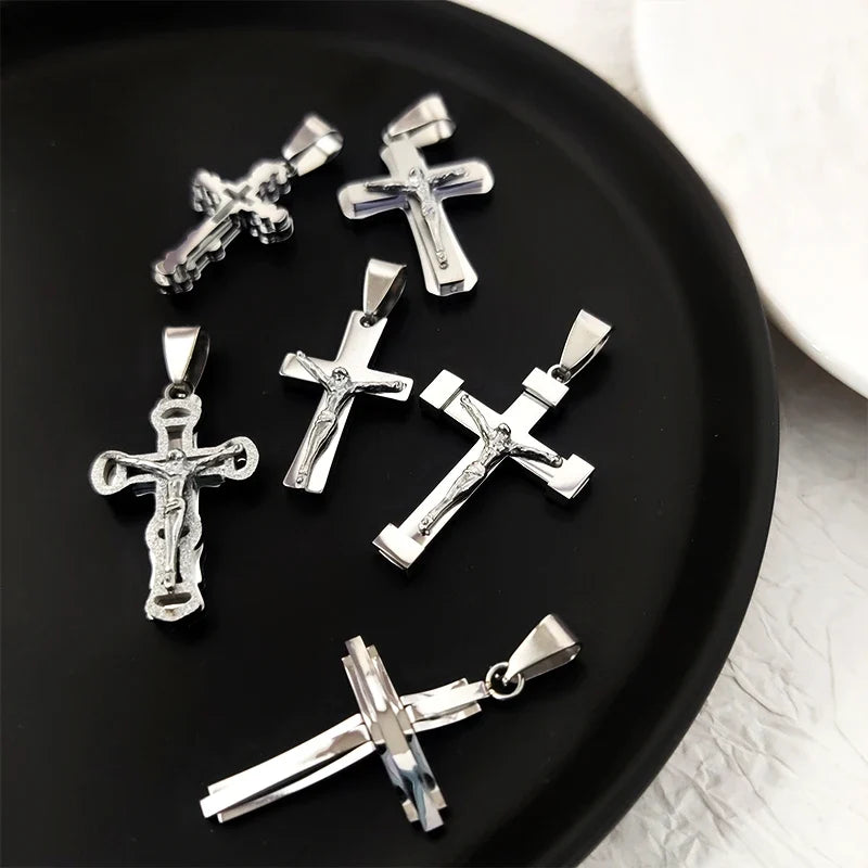 Trendy Men's 18K Gold Plated Stainless Steel Cross Pendant Necklace Christian Wedding Gift Jewelry Hiphop Style