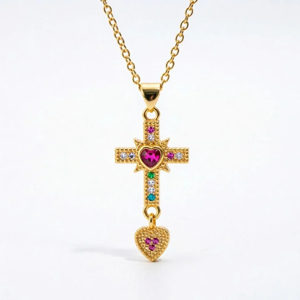 NEWBUY Unique Design Eagle Heart Cross Pendant Gold Color 316L Stainless Steel Chain Necklace CZ Party Jewelry Femme Bijoux