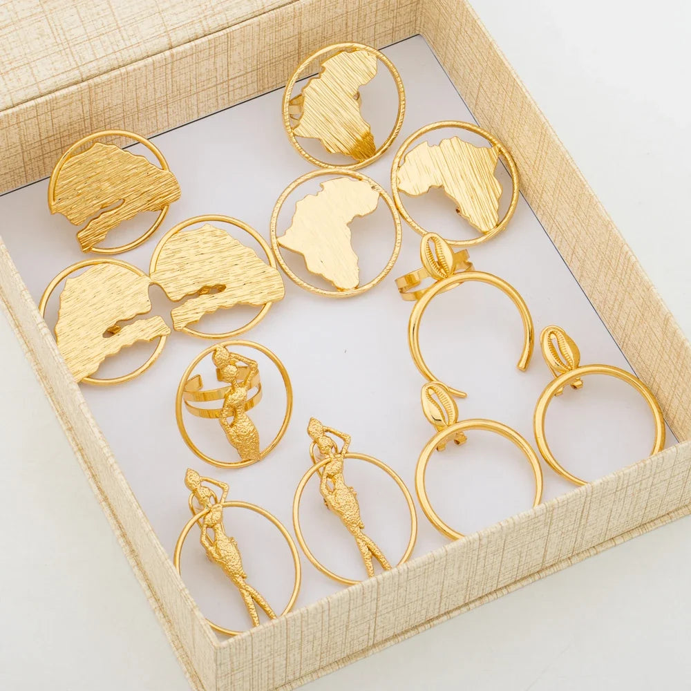 Trend Earrings and Ring Jewelry Set with Gifts Box 18k Gold Plated Clip Earrings and Finger Ring Set for Party Engagement Bride