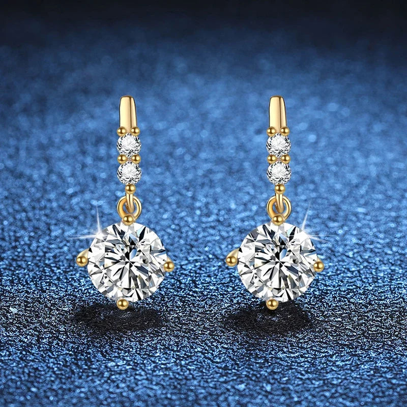 NeeTim 1ct Moissanite Drop Earrings S925 Sterling Silver with Gold Plated Hoop Earrings Wedding Party Jewelry With Certificate