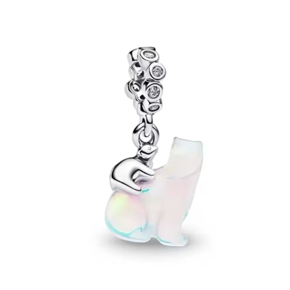 2026 New S925 Silver Hollow Elephant Monkey Car Pendant Fit Original Bracelet DIY Accessories Women's Charm Jewelry Gifts