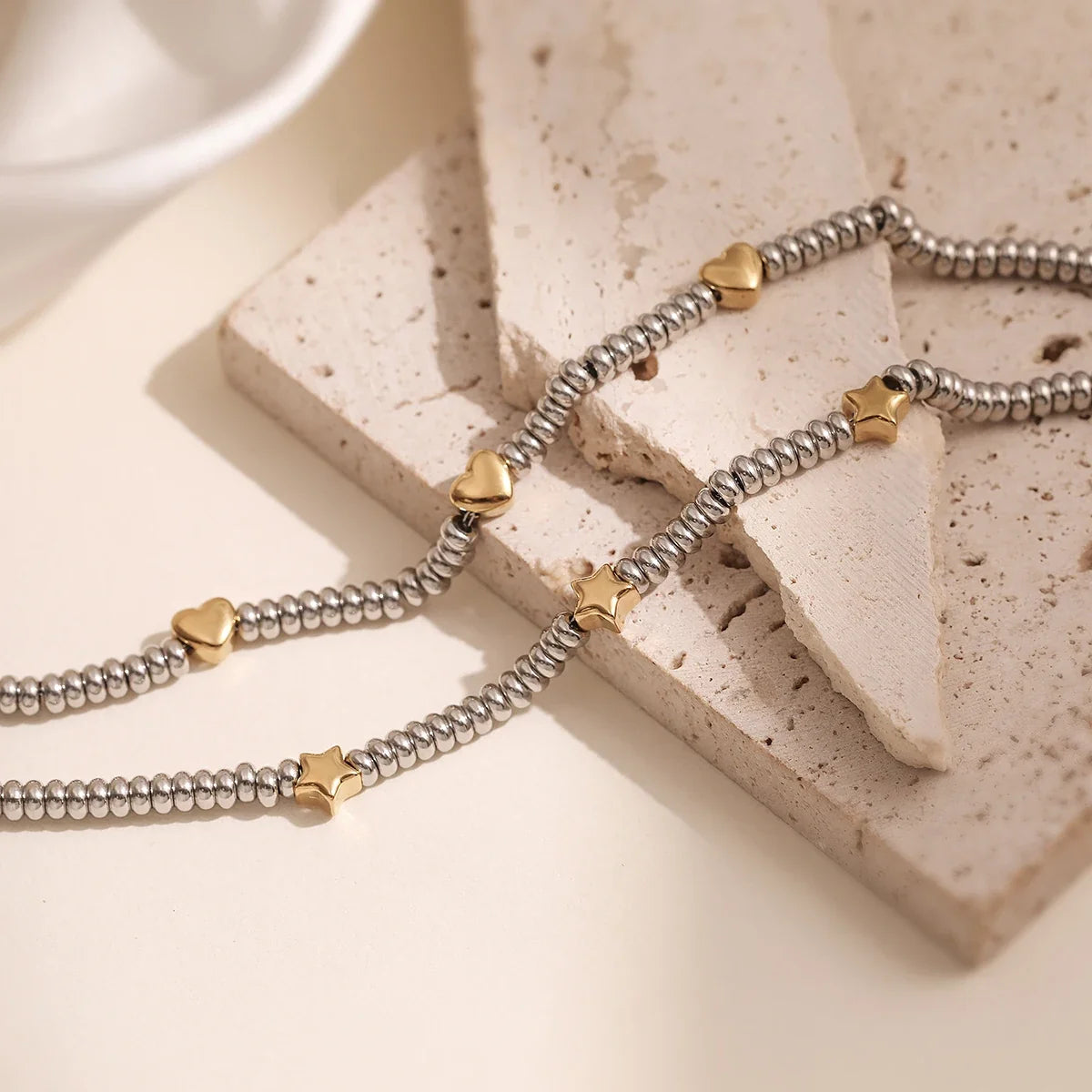 NEWBUY Hot Sale Non-Fading Stainless Steel Jewelry Gold Color Heart/Star Silver Beads Charm Bracelets For Women Wholesale