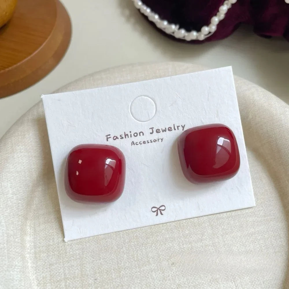 Retro Style Red Bowknot Stud Earrings for Women Girls Simple Earings Piercing Ballet Ribbon Aesthetics Elegant Ear Jewelry Gifts