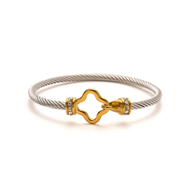 1pcs Stainless Steel Gold-plated Bangle Trendy Retro Hip-hop Style Bracelet Fried Dough Twists Steel Wire Rope Colorfast Bangle