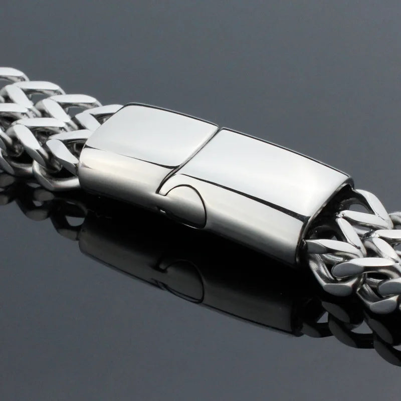 Stainless Steel Bracelet Braided Double Row Front Rear Fish Scale Alloy Magnetic Buckle Bracelet with Keel Jewelry New Model