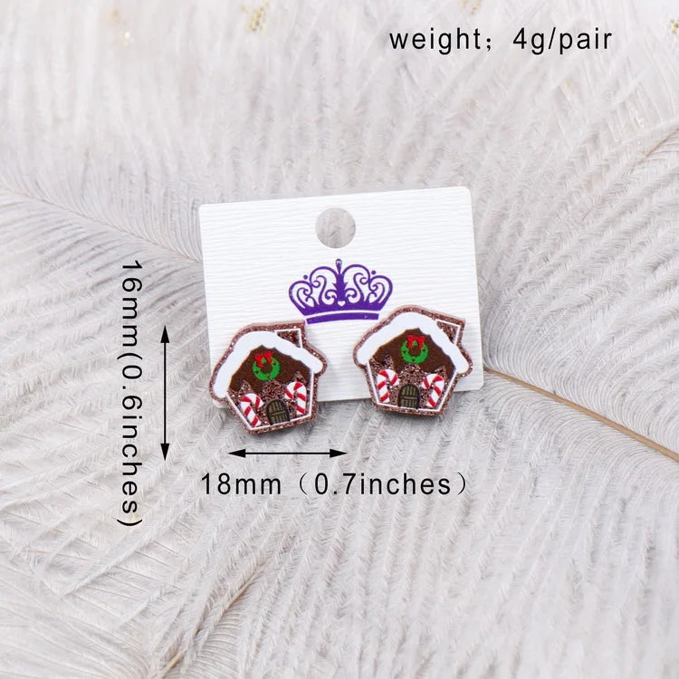 Custom Santa Hats Tree Mouse Head Turkey Glitter Acrylic Christmas Stud Earrings Stainless Steel Jewelry Wholesale