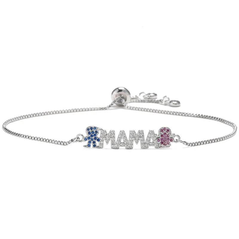 Fashion Gold Color "Mama" Charm Bracelets For Women Girl Adjustable Chain Length Luxury CZ Jewelry Gift For Mom
