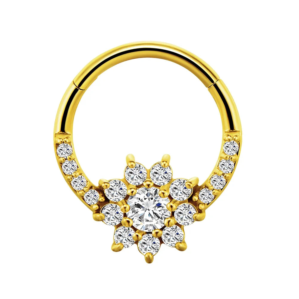 Flowers Nose Ring Septum 100% 316L Surgical Steel Zircon Clicker Daith Piercing Ear Cartilage Helix Hoop Flowers Water Drops