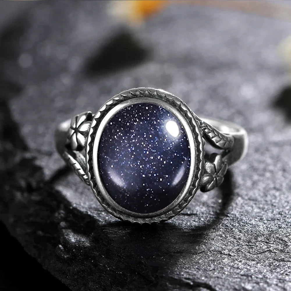 Vinatge Silver Ring Female Jewelry Natural Moonstone Tiger's Eye Personalized Rings for Women Bijoux Wedding Jewelry Gift S925