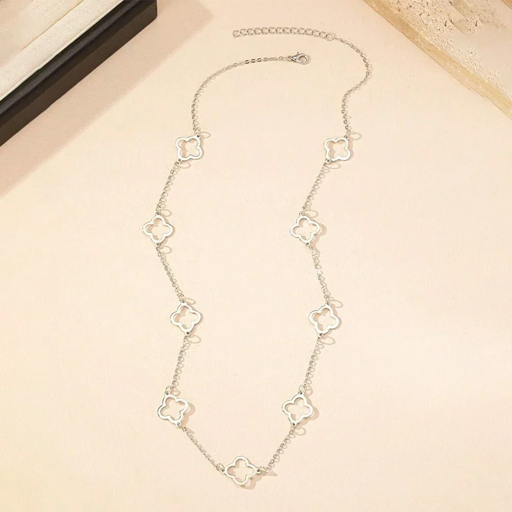 Aomogo Stainless Steel 2025 New Hollow Four-Leaf Clover Pendant Necklace Simple Fashion Design Collarbone Chain Jewelry Gifts