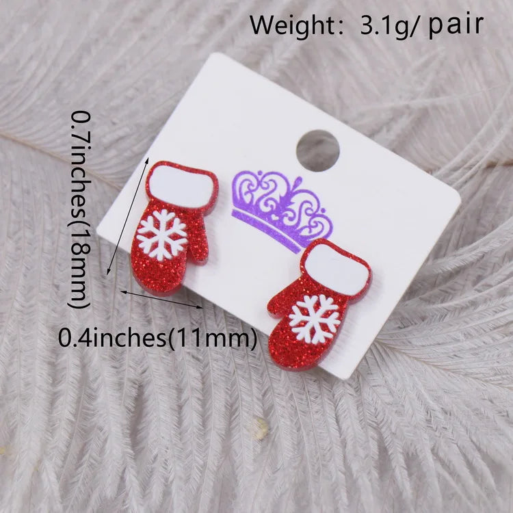 Custom Santa Hats Tree Mouse Head Turkey Glitter Acrylic Christmas Stud Earrings Stainless Steel Jewelry Wholesale