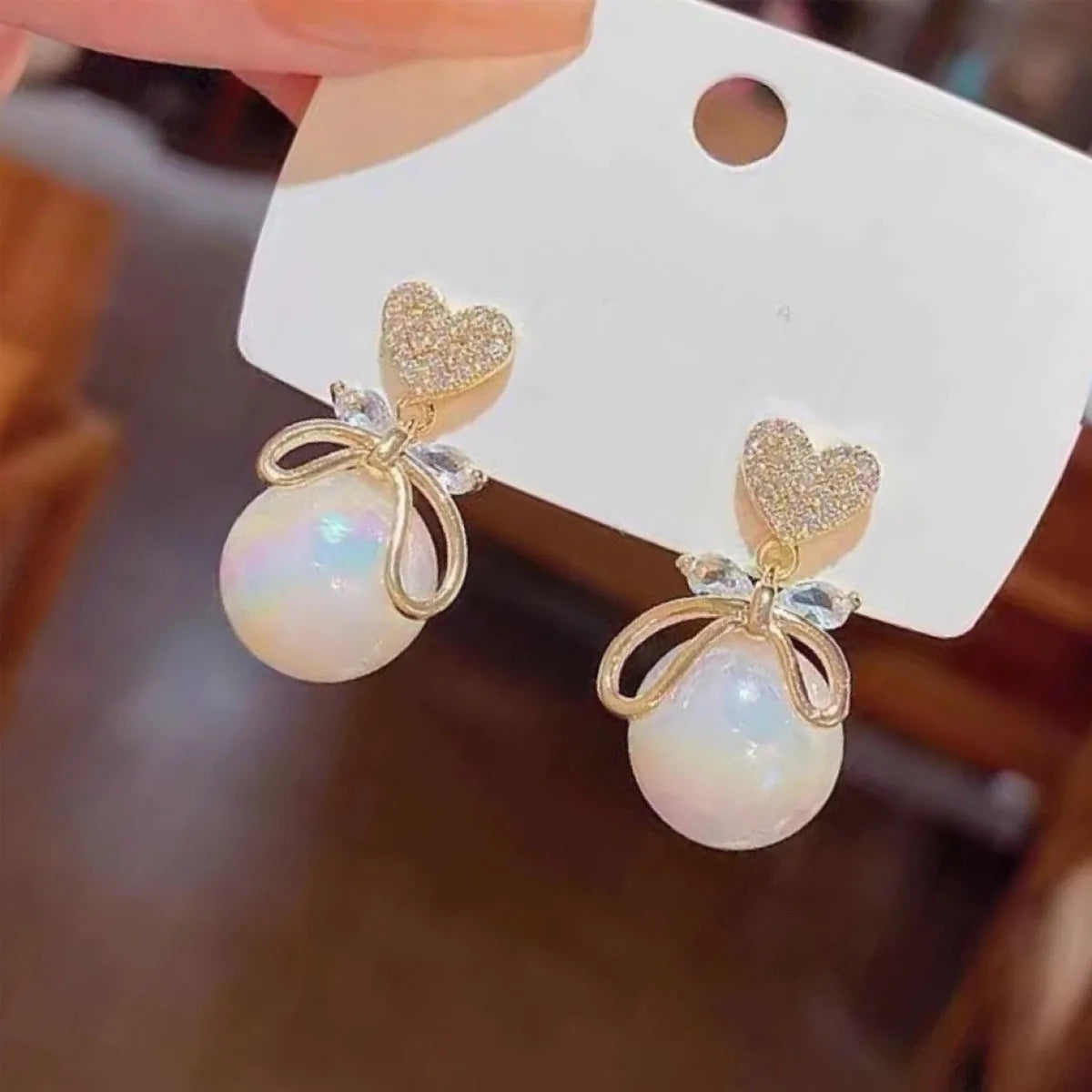 Korean Heart Drop Earrings For Women Girl Romantic Valentine's Day Gift Fashion Jewelry Trend Hanging Pearl Cute Bowknot Earring