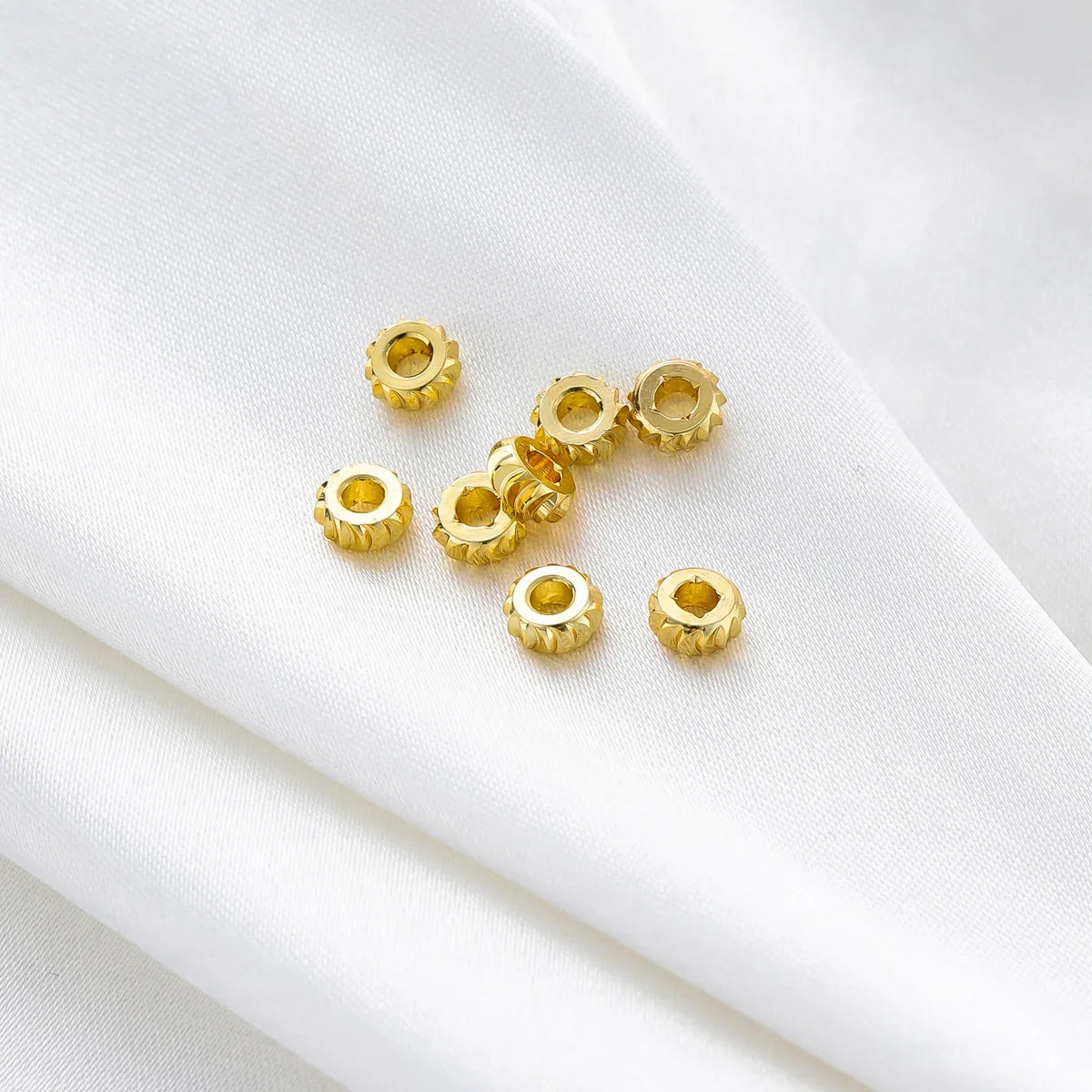 50pcs/lot 14K 18K Gold Color Fancy Wheel Metal Round Beads Necklace Bracelet Loose Spacer Beads For Jewelry Making Findings