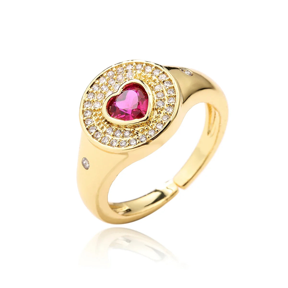 NEWBUY 2024 Hot Sale Red/Green CZ Zircon Heart Rings For Women Adjustable Gold Color Copper Wedding Jewelry Femme Bijoux