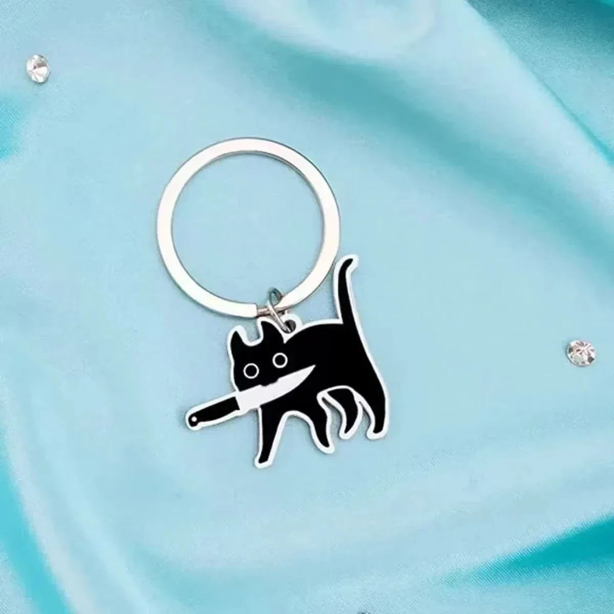 Cute Cartoon Cat Keychain - Black Kitten Knife Pendant for Keys, Bag, Jewelry - Wholesale Animal Keyring Gift