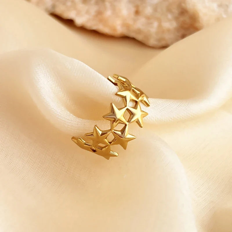 2026 New Stainless Steel Double Layer Star Waterproof Rings for Women Gold Color Opened Star Rings Cute Wedding Jewelry Gifts