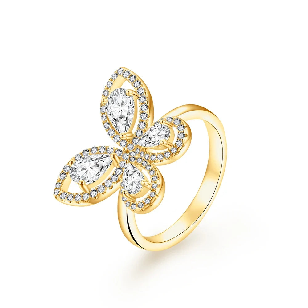 MINTYBOX Butterfly Moissanite Ring for Women Solid 10k 14k White Gold Pear Cut 6*4mm Pass Diamond Test Engagement Fine Jewelry