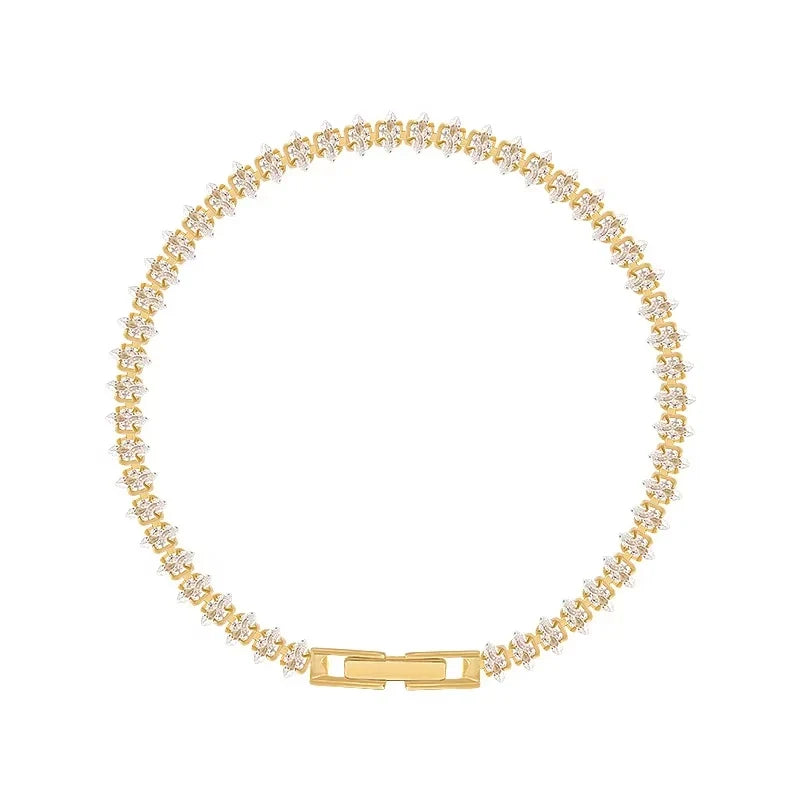 Luxury Roman Crystal Geometric Chain Bracelets for Women Trendy Goth Full Rhinestone Marquise Charm Tennis Bracelet Wed Jewelry