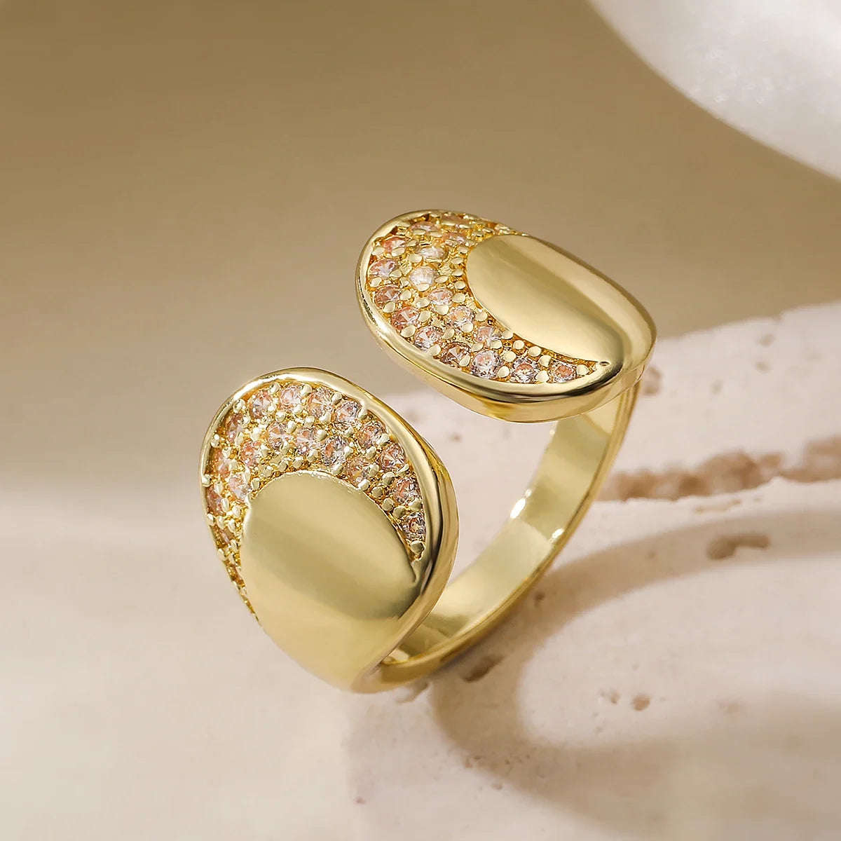 NEWBUY High Quality AAA CZ Zircon Inlay Copper Wedding Jewelry Unique Design Open Rings For Elegant Women Size Adjustable