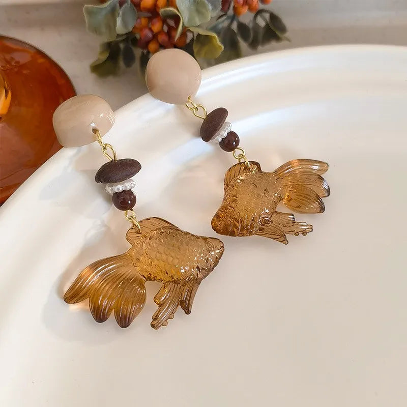 Creative Goldfish Earring Unique Transparent Goldfish Pendant Earring Cute Koi Fish Drop Earrings Personalized Jewelry Wholesale