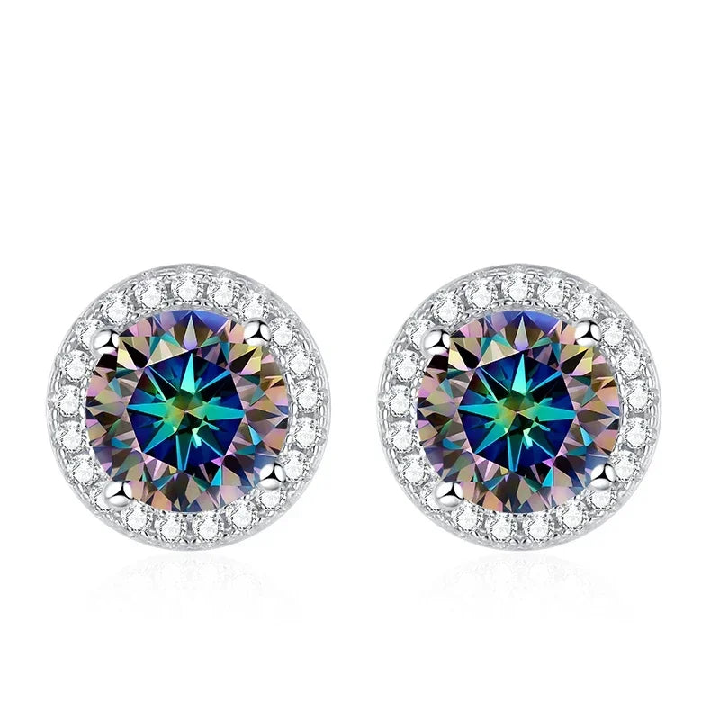 NeeTim Moissanite Stud Earrings for Women 925 Sterling Silver Green Blue Pink Red Black Blue Sparkling Moissanite Studs Earring