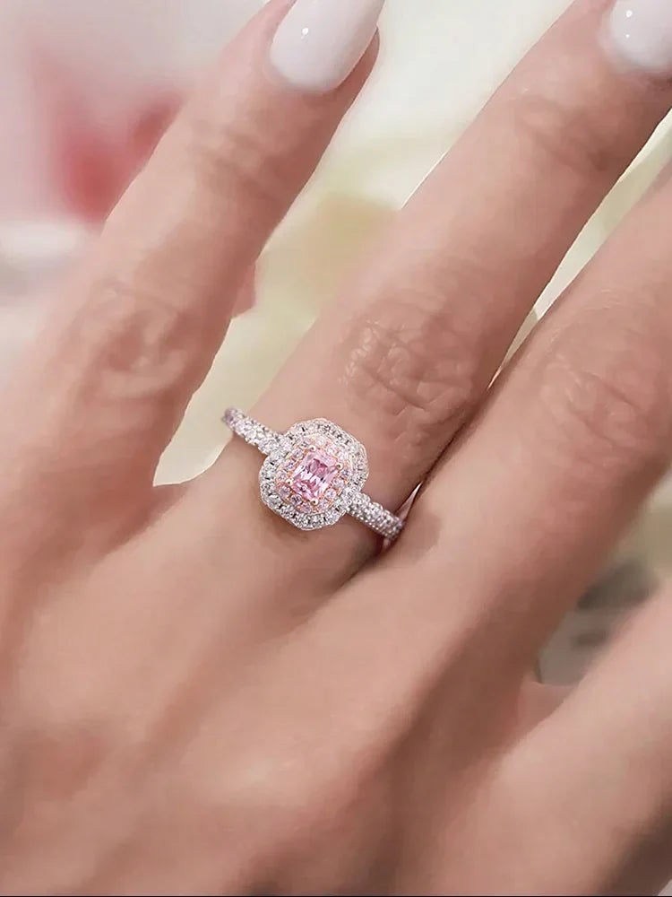 925 Sterling Silve Fashion Delicate Sweet Pink Zircon Ring For Women Anniversary Luxury Personalized High Quality Fine Jewelry