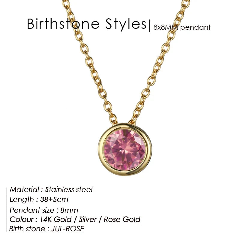 Classic Stainless Steel Necklace Women Designer Luxury Jewelry Gold Color Bride Statement 12 Birthstone Necklace