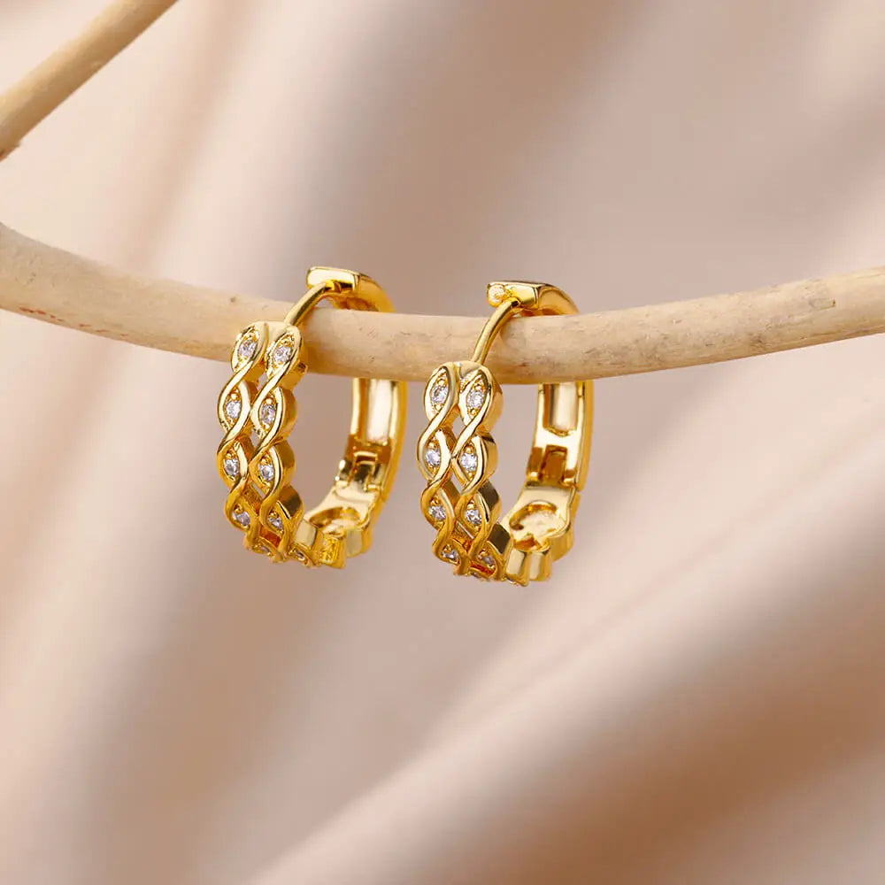 Stainless Steel Hoop Earrings For Women Gold Color Geometric Square Zircon Earring Female Wedding Aesthetic Jewerly Gift mujer
