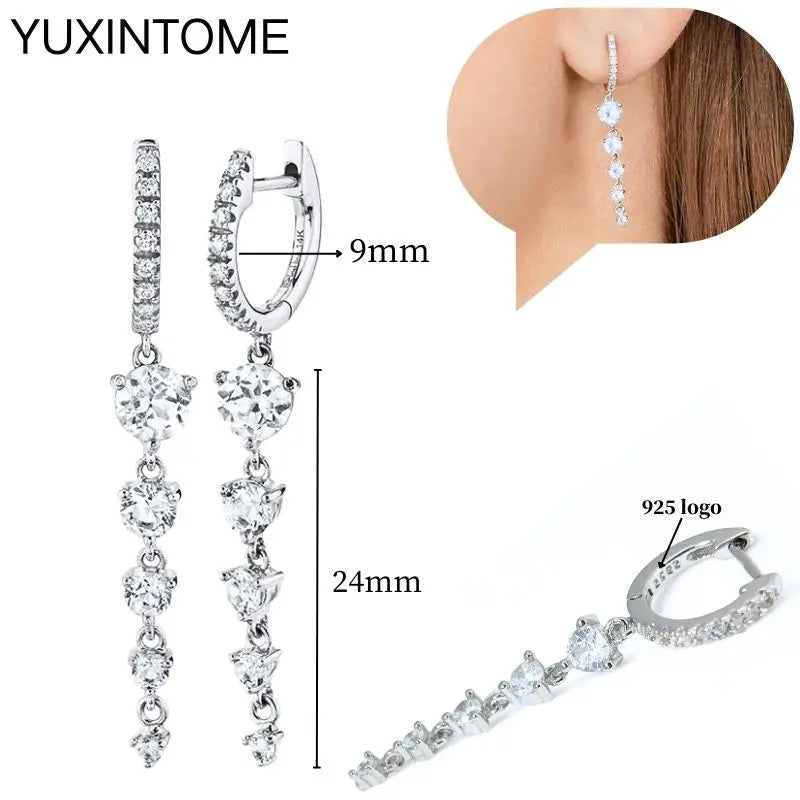925 Sterling Silver Ear Needle Fashion Hoop Earrings White Crystal Luxury Women's Silver Earrings Wedding Women's Jewelry Gift