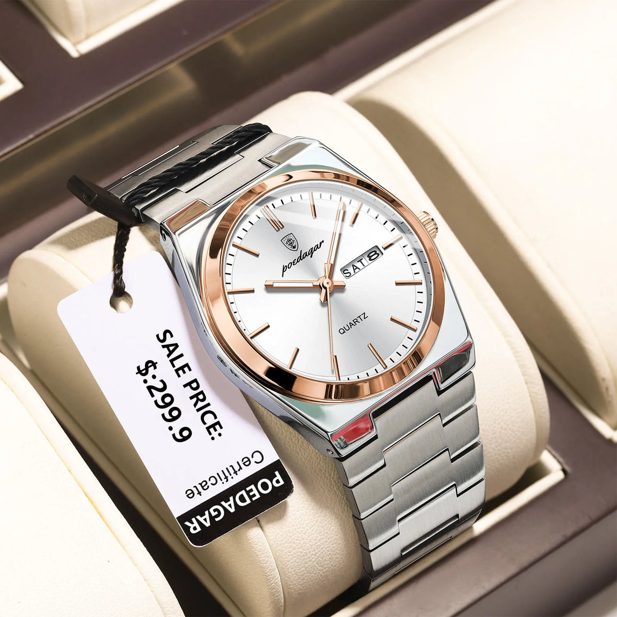 POEDAGAR Luxury Business Man Wristwatch Waterproof Luminous Stainless Steel Men Watch Date Week Fashion Quartz Men's Watches+Box