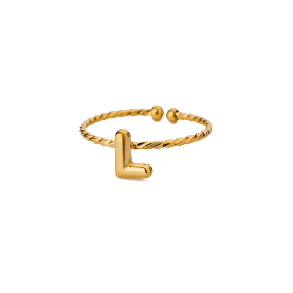 Cute Chunky Initial Letter Rings For Women Gold Color Stainless Steel A-Z Letter Adjustable Ring Aesthetic Wedding Jewelry Gift