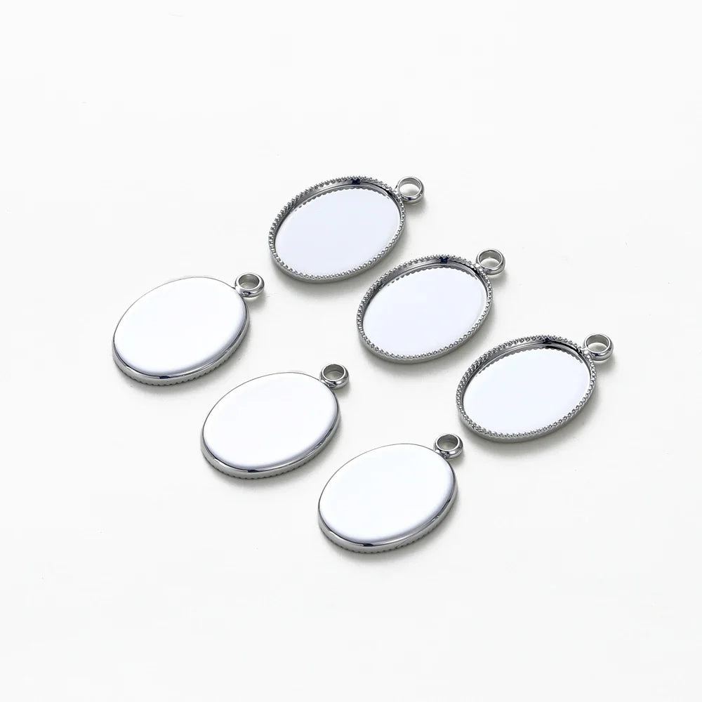 10Pcs/Lot 14K 18K Gold Plated Cabochon With Hole Pendant Base Blank Tray Bezel DIY Handmade Pendant Jewelry Making Findings